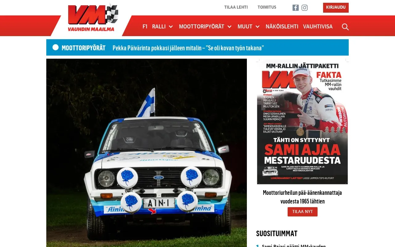 Vauhdin Maailma homepage screenshot