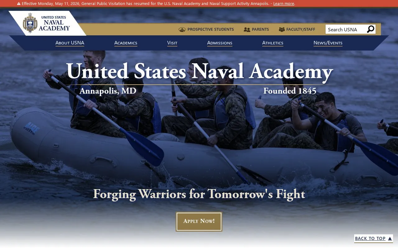 United States Naval Academy homepage screenshot
