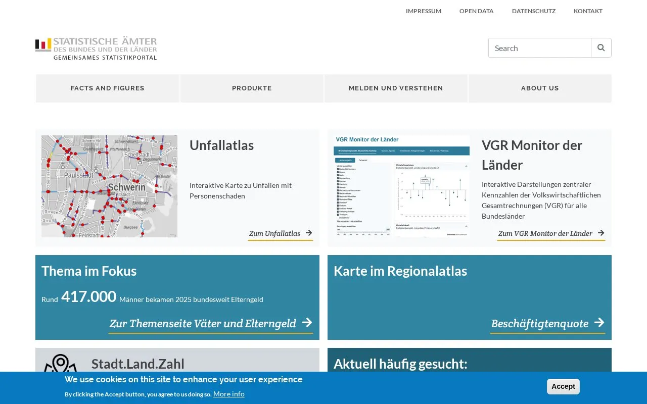 Statisktikportal der Statistische Ämter des Bundes und der Länder homepage screenshot