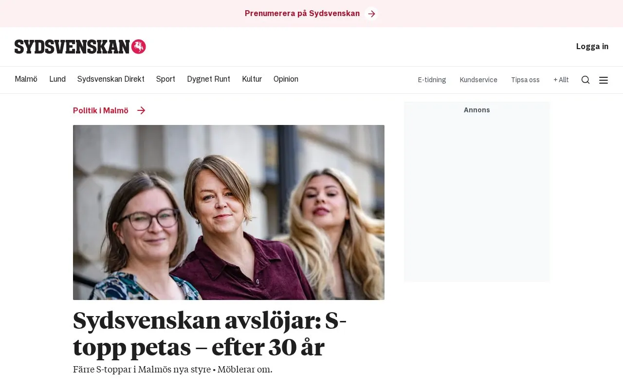 Sydsvenskan homepage screenshot