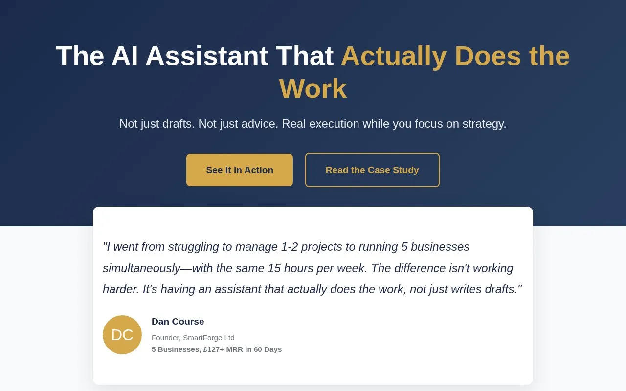 AI Assistant for SMBs homepage screenshot