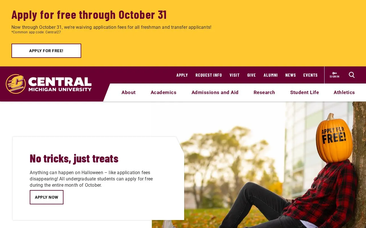Central Michigan University homepage screenshot