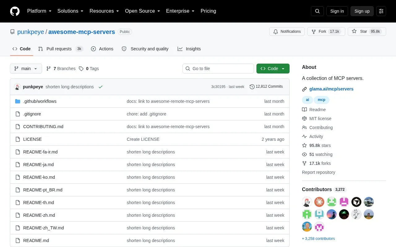 punkpeye/awesome-mcp-servers homepage screenshot