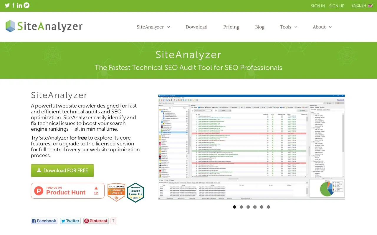 SiteAnalyzer homepage screenshot