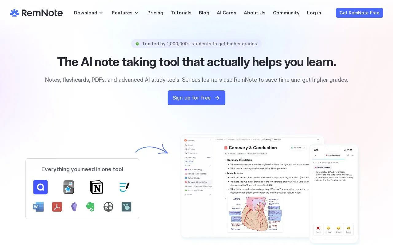 RemNote homepage screenshot