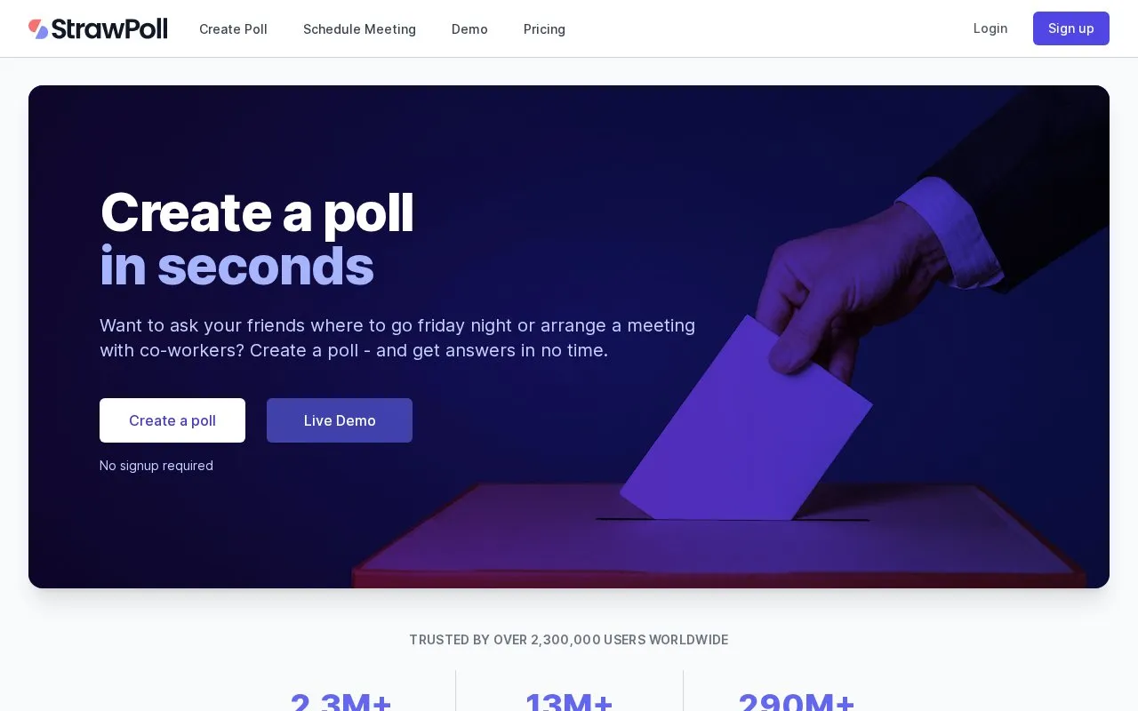 StrawPoll homepage screenshot