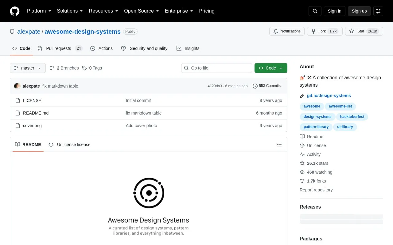 Awesome Design Systems homepage screenshot