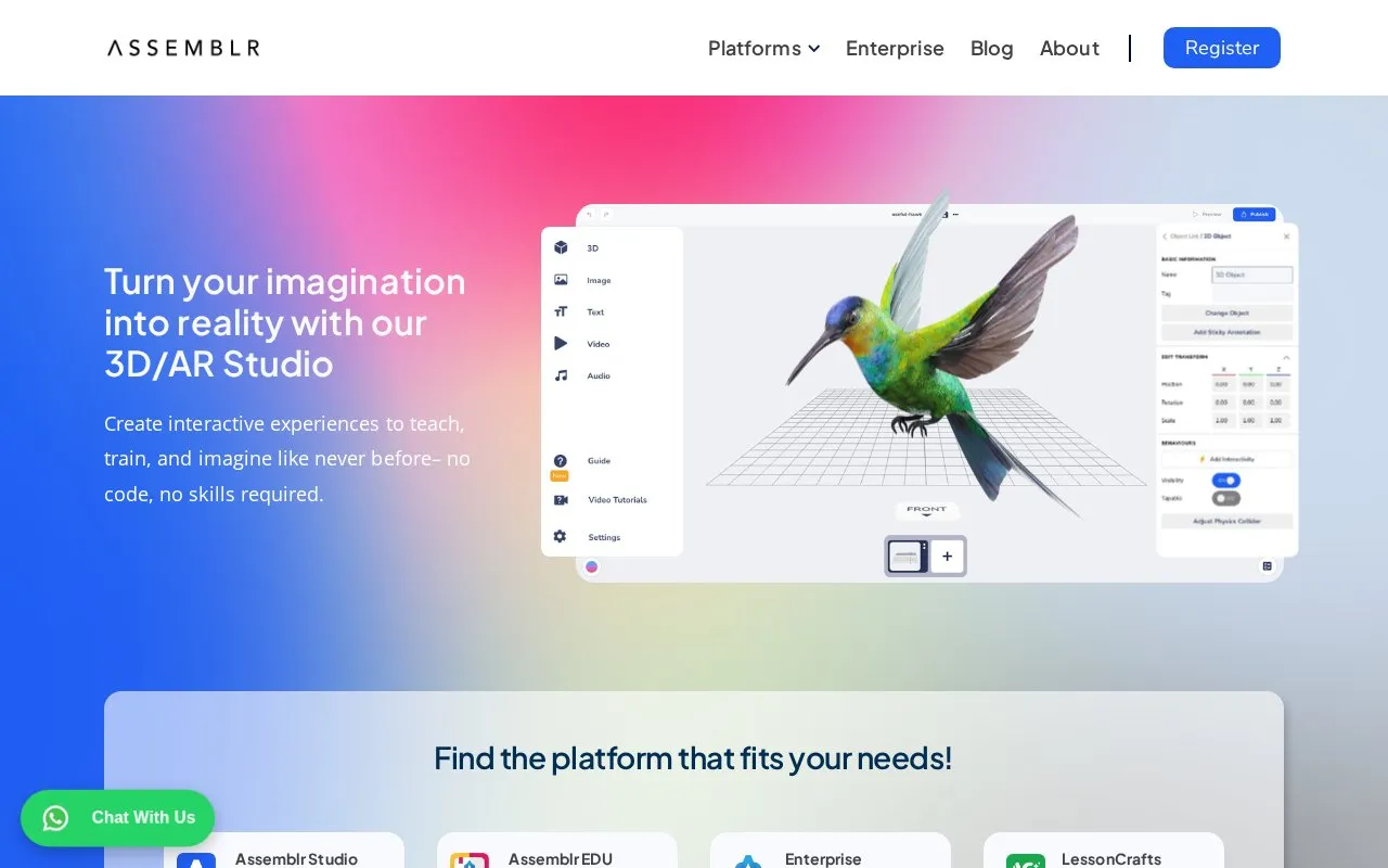 Assemblr homepage screenshot