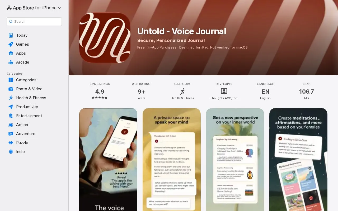 Untold homepage screenshot