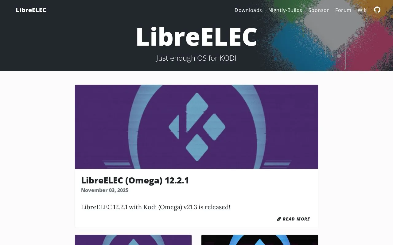LibreELEC homepage screenshot