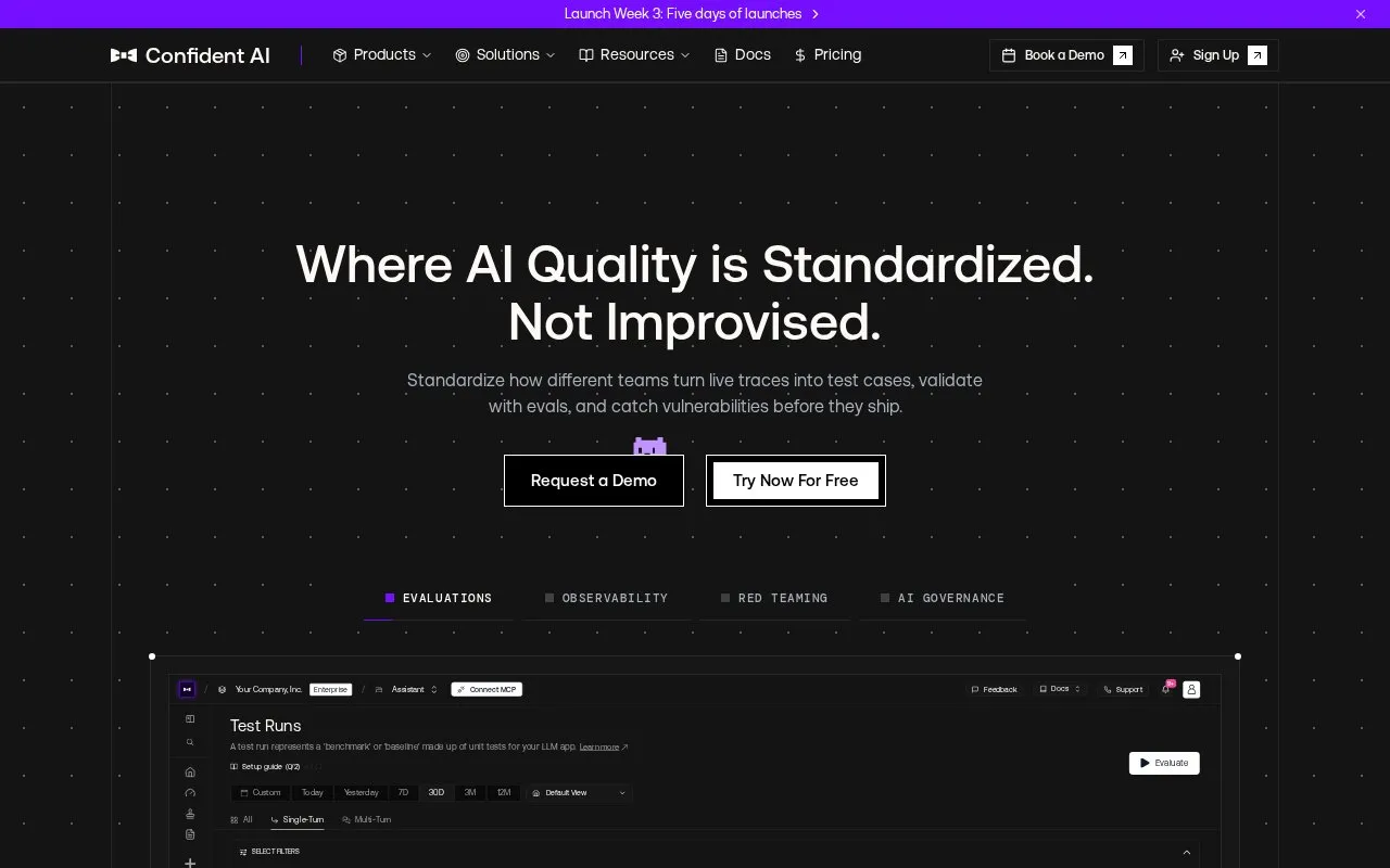 Confident AI homepage screenshot