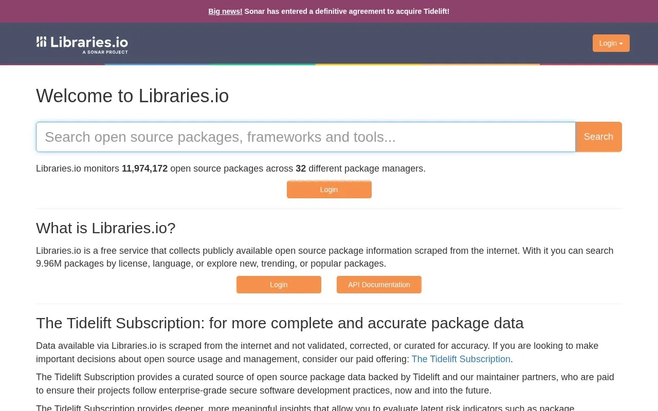 Libraries.io homepage screenshot