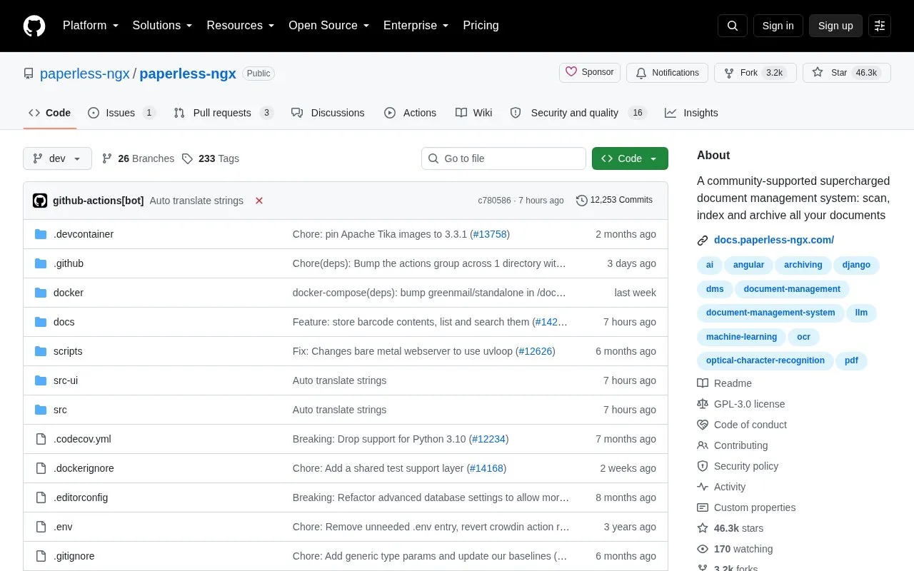 Paperless Ngx homepage screenshot