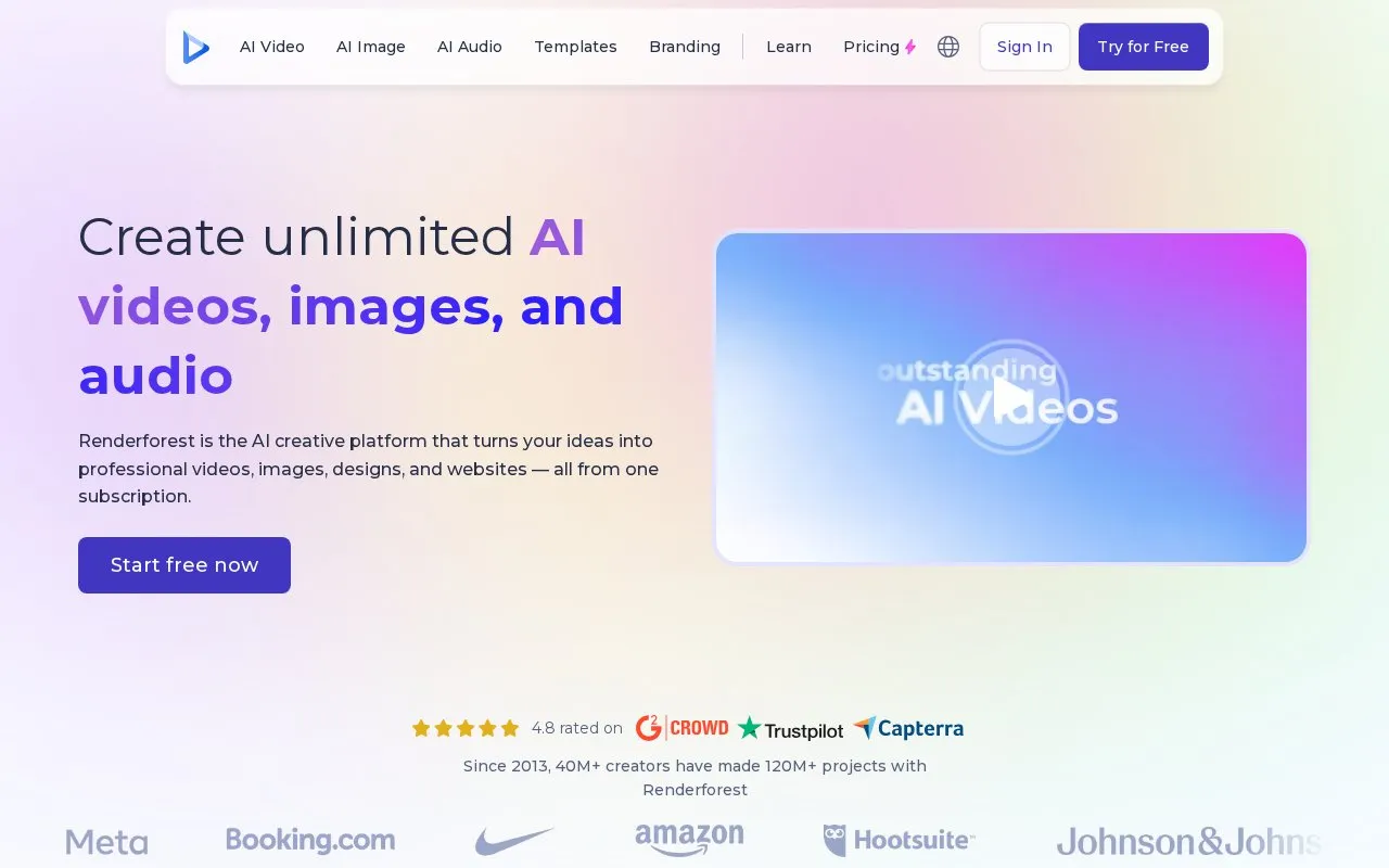 RenderForest homepage screenshot