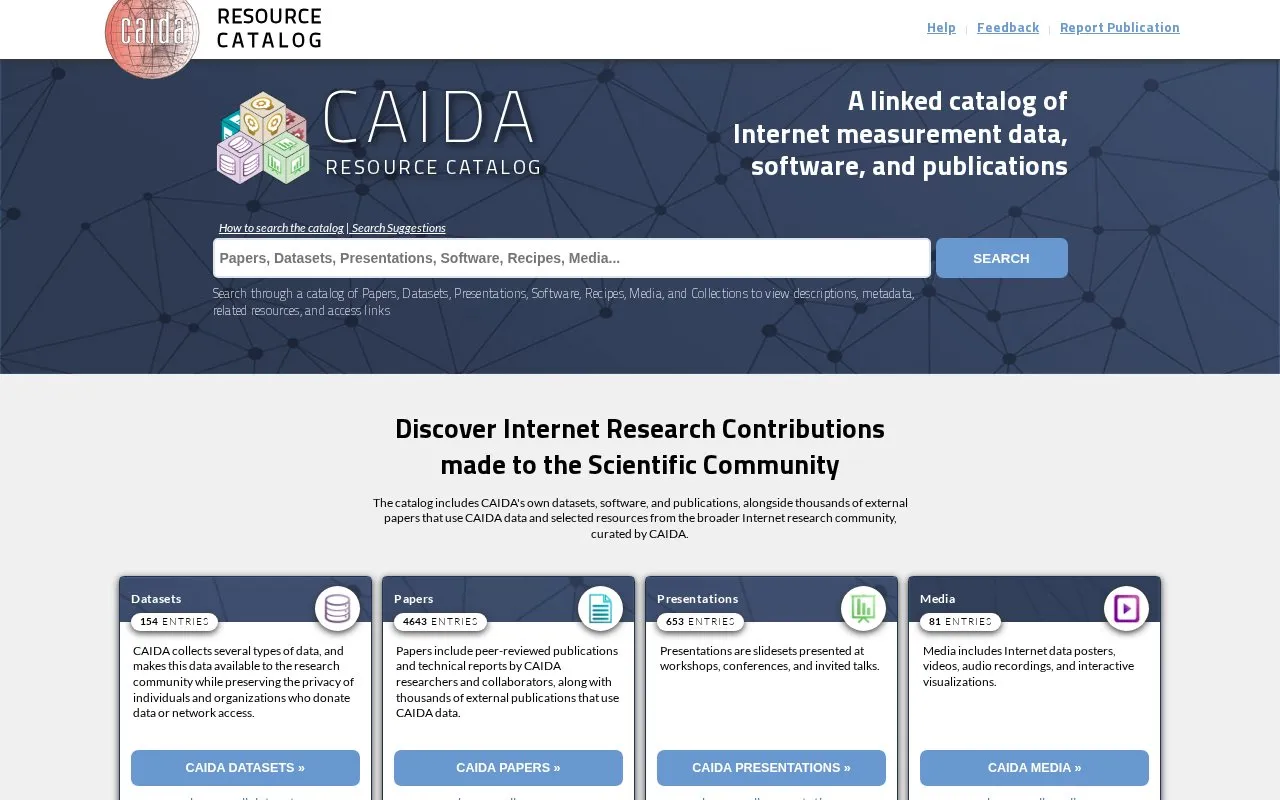 CAIDA Data homepage screenshot