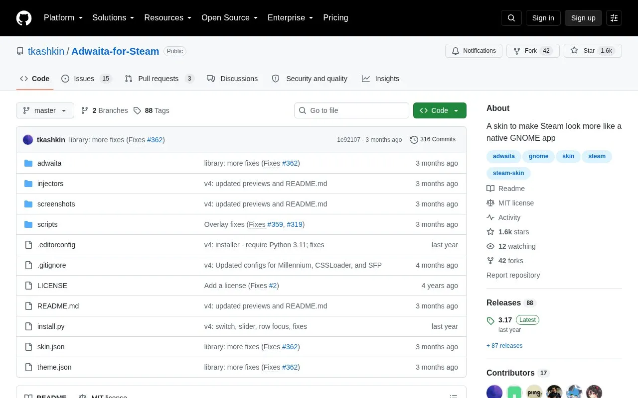 Adwaita-for-Steam homepage screenshot