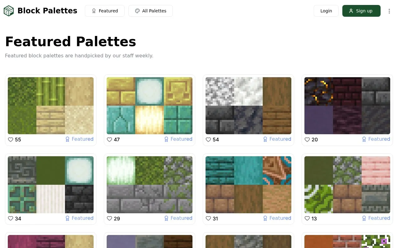 Block Palettes homepage screenshot