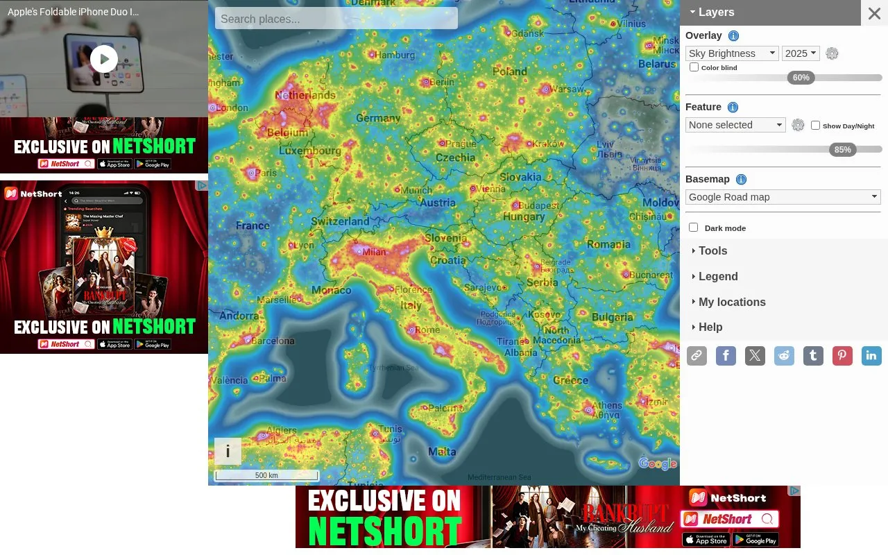 Light Pollution Map homepage screenshot
