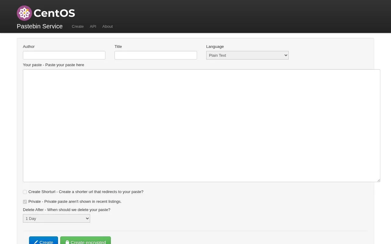 CentOS Pastebin homepage screenshot