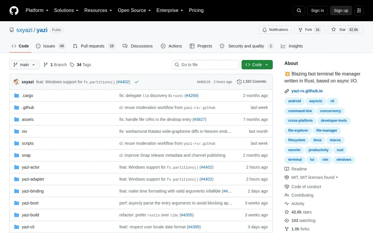 Yazi homepage screenshot