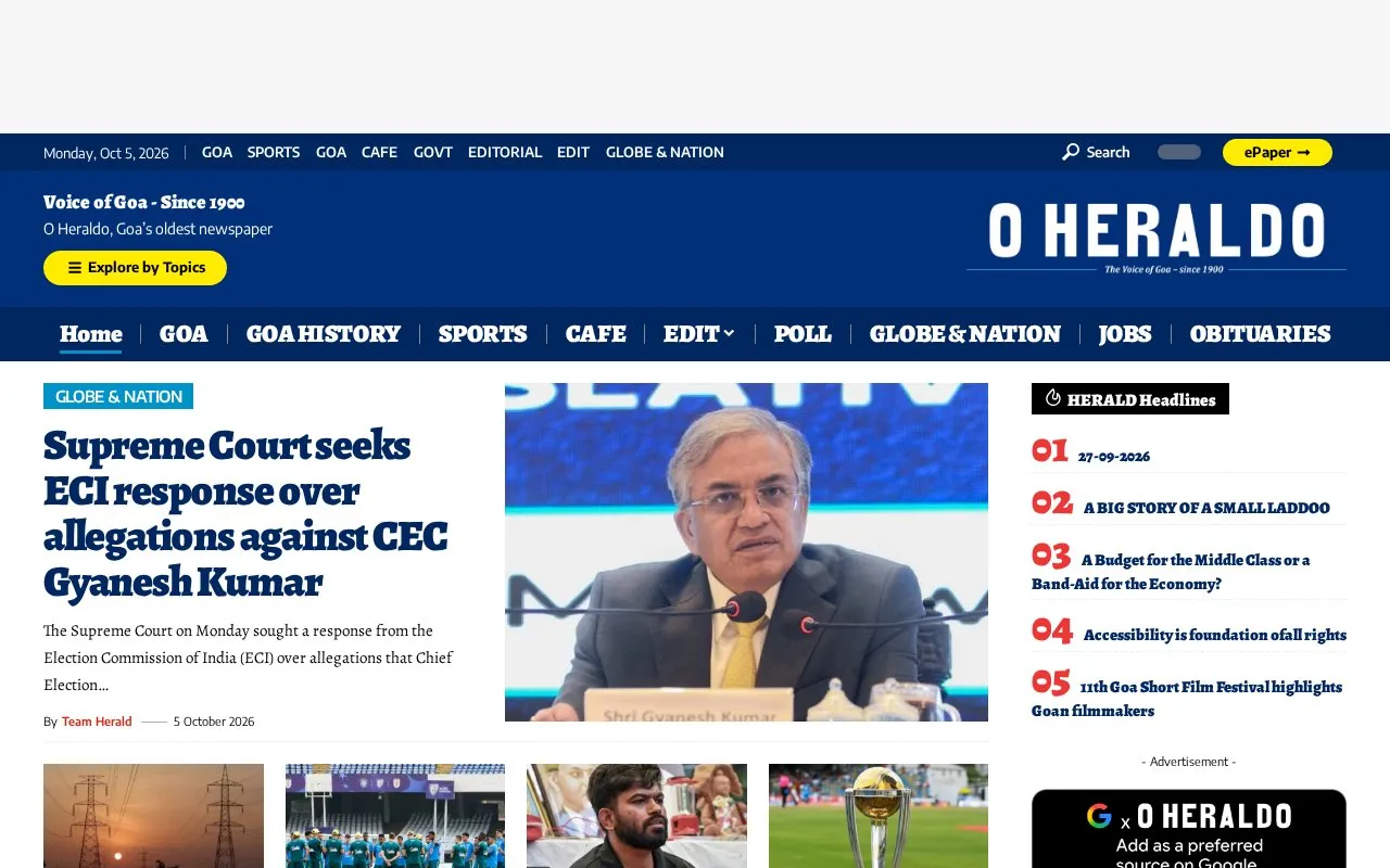 O Heraldo homepage screenshot