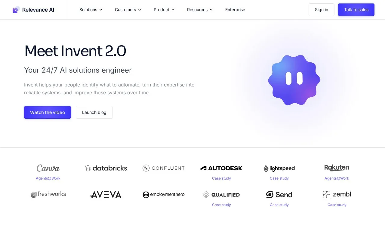 Relevance AI homepage screenshot