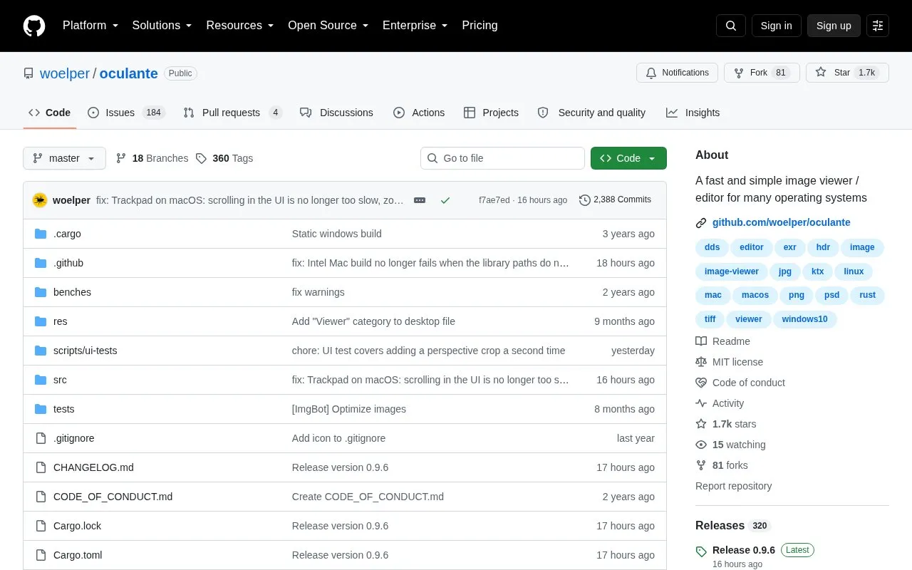 oculante homepage screenshot