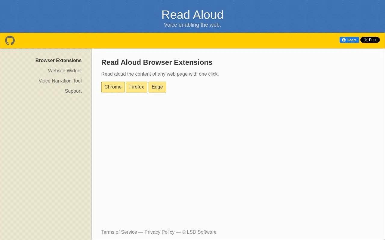 Read Aloud homepage screenshot