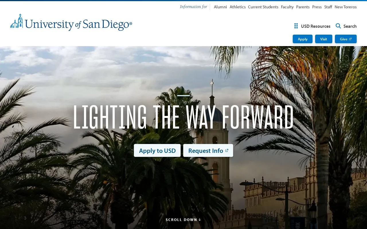 University of San Diego homepage screenshot