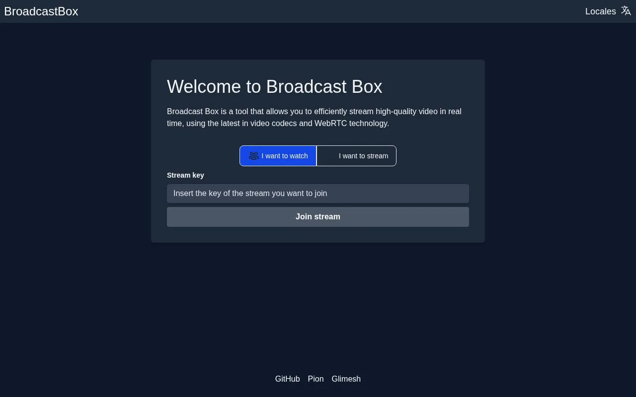 Broadcast Box homepage screenshot