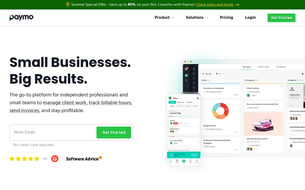 Paymo homepage screenshot