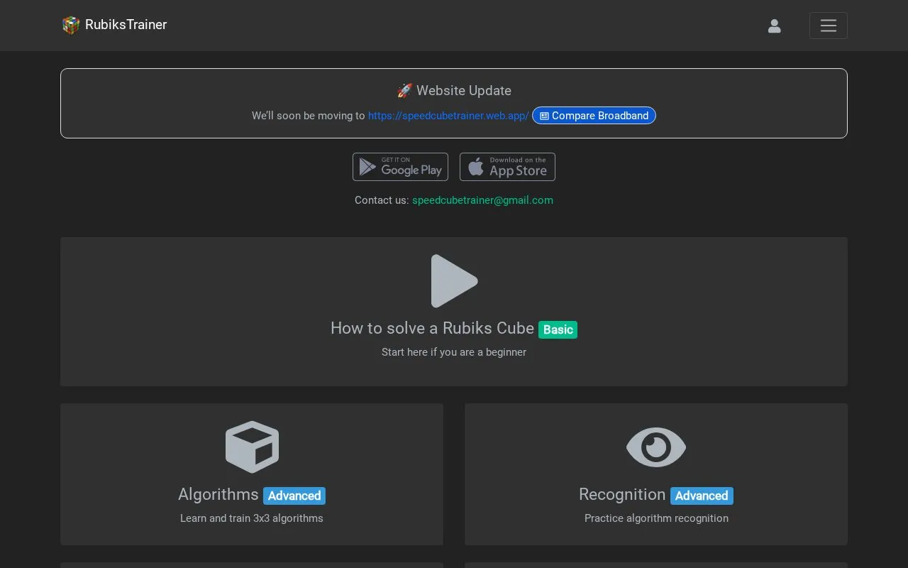 RubiksTrainer homepage screenshot