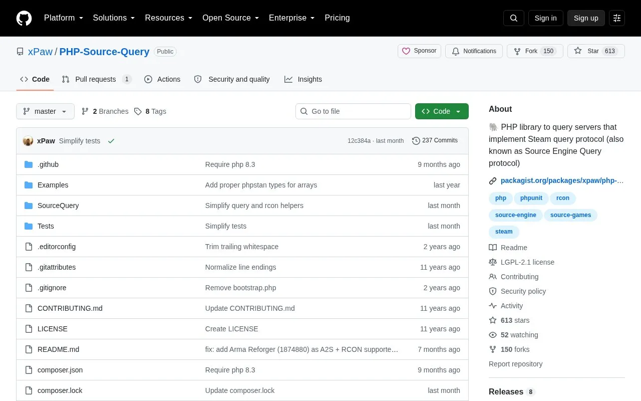 PHP-Source-Query homepage screenshot