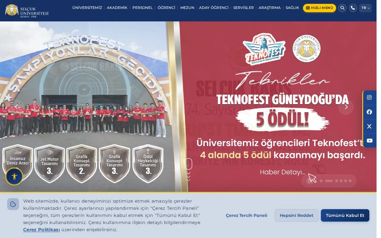 Selcuk University homepage screenshot