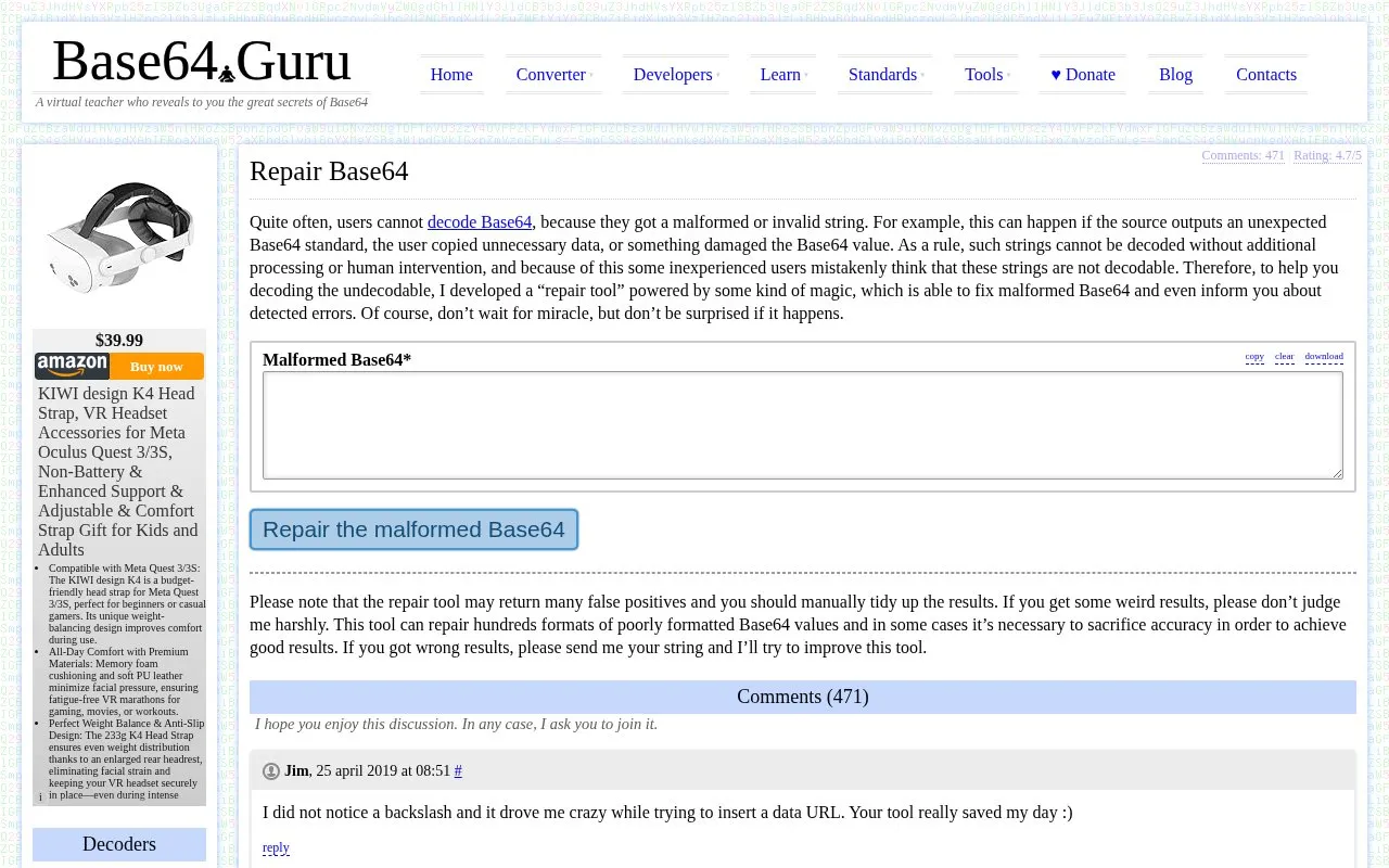 Base64 Repair homepage screenshot