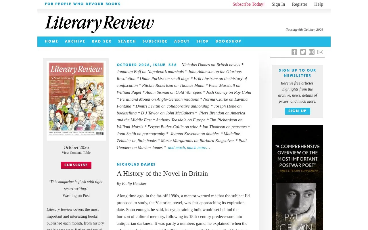 Literary Review homepage screenshot