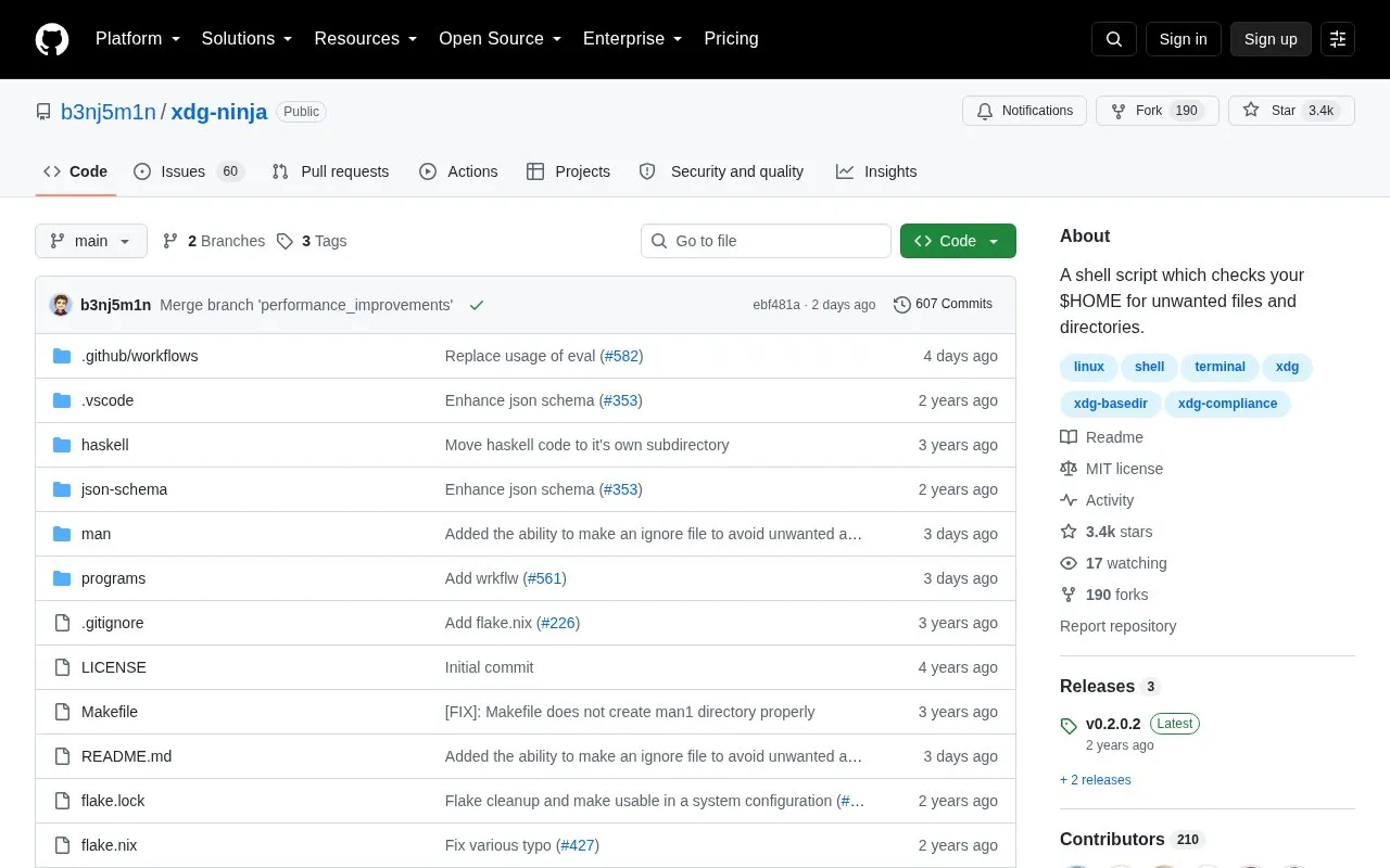 xdg-ninja homepage screenshot