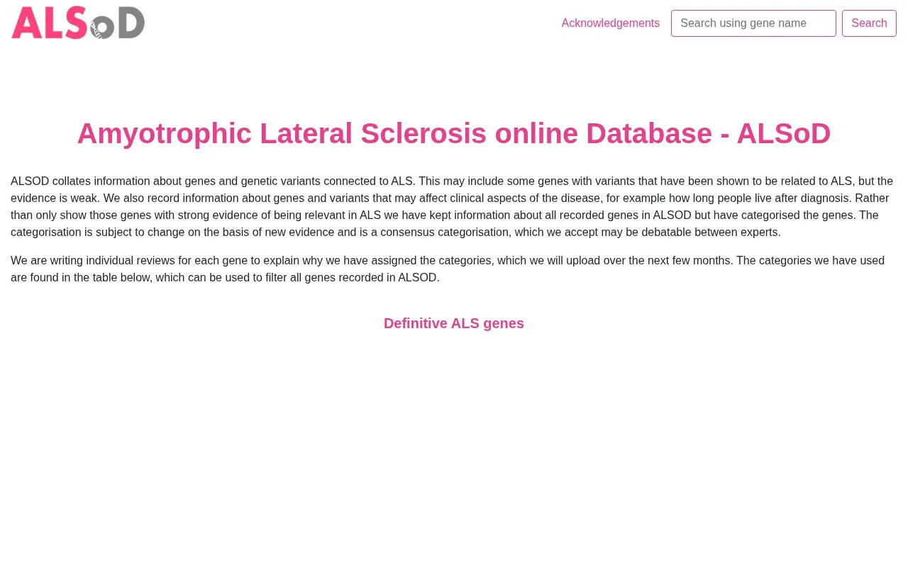 ALSoD homepage screenshot