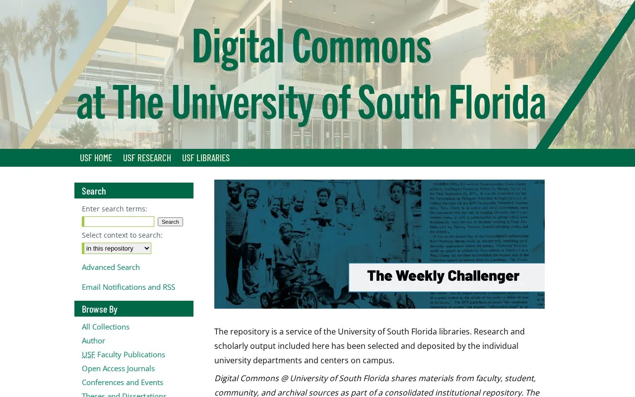 University of South Florida Scholar Commons homepage screenshot