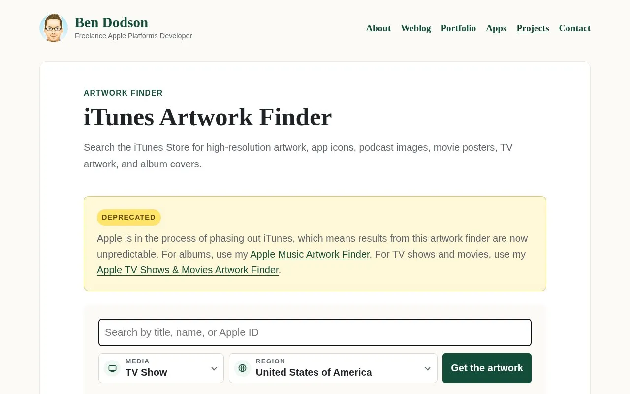 Ben Dodson homepage screenshot