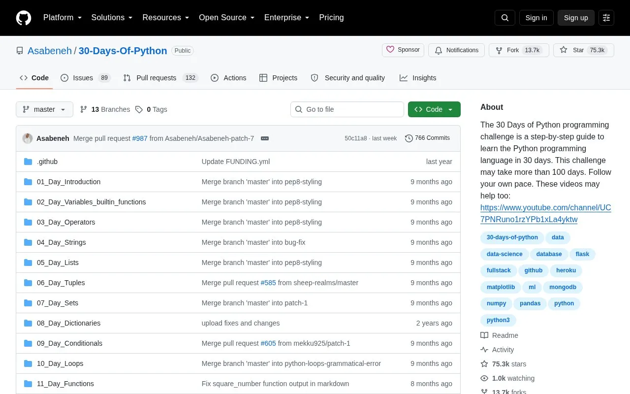 30 Days Of Python homepage screenshot