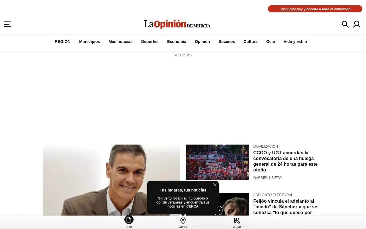 La Opinión de Murcia homepage screenshot