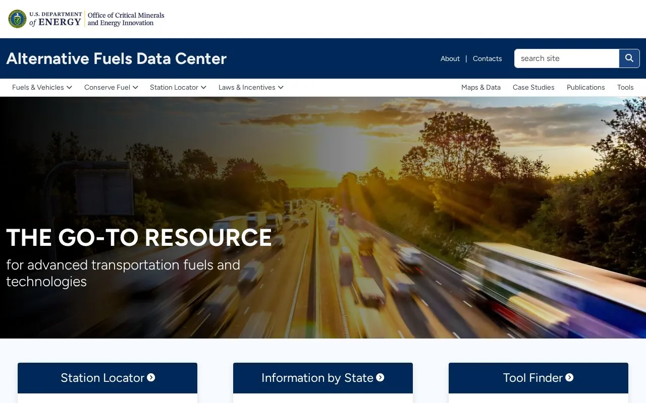 Alternative Fuels Data Center homepage screenshot