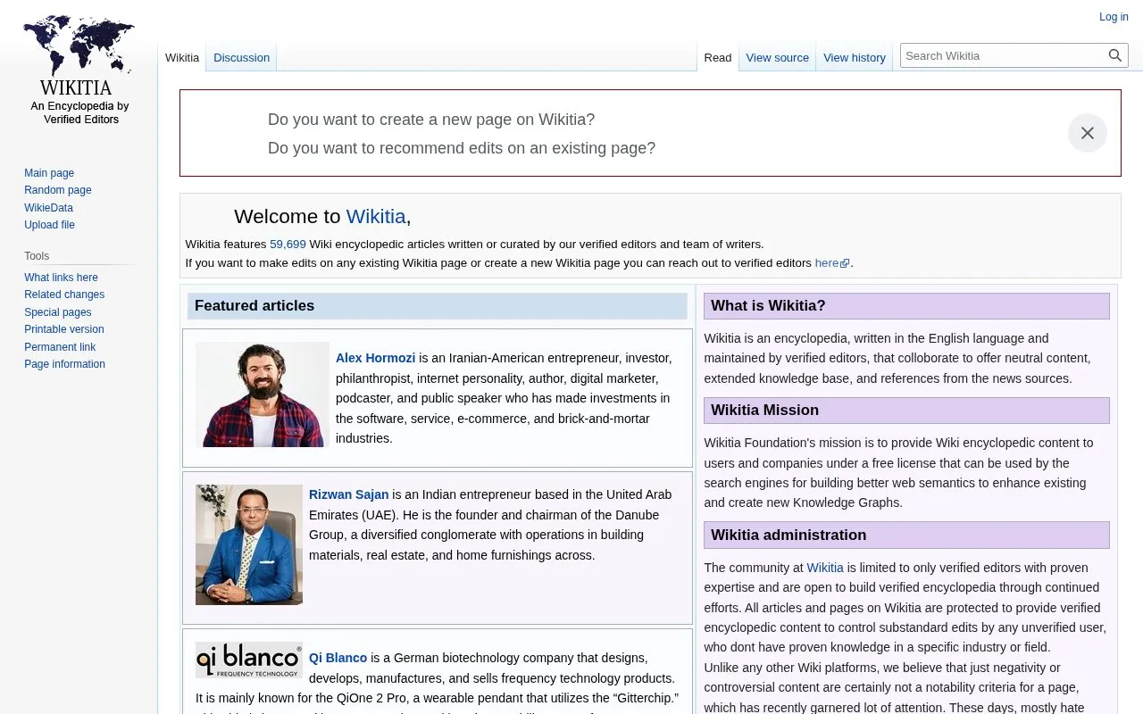 Wikitia homepage screenshot