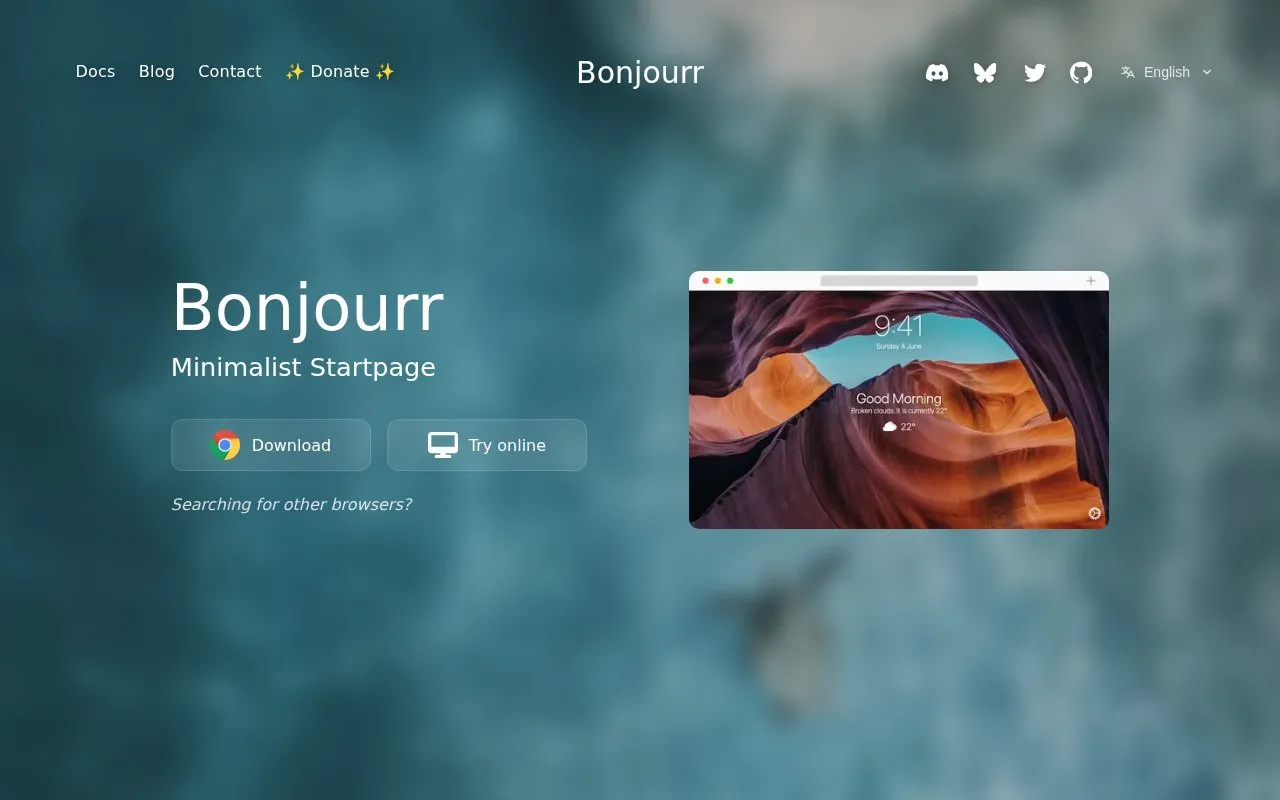 Bonjourr homepage screenshot