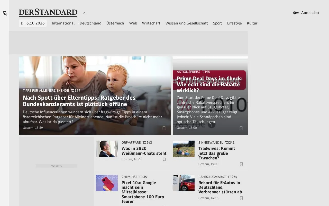 Der Standard homepage screenshot