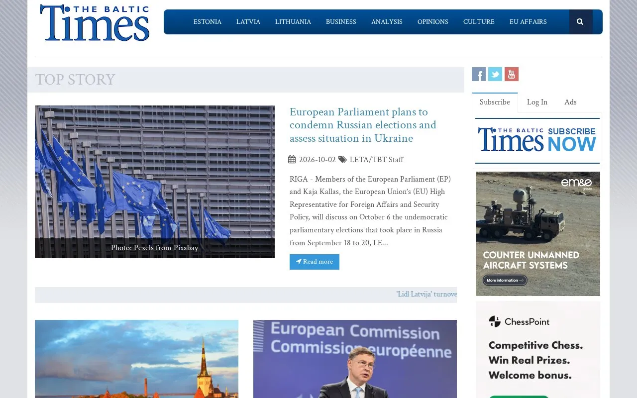 The Baltic Times homepage screenshot