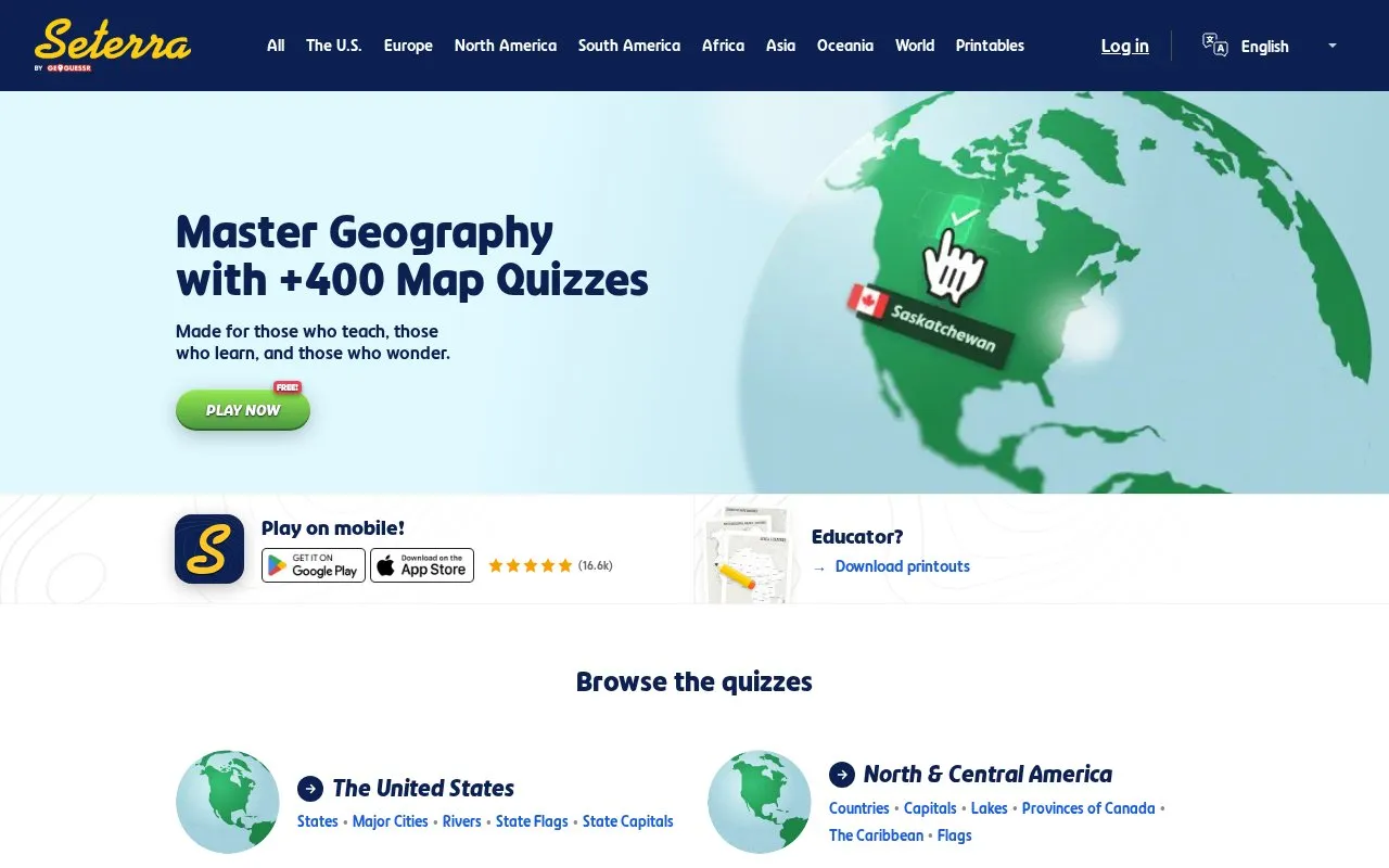 Seterra homepage screenshot