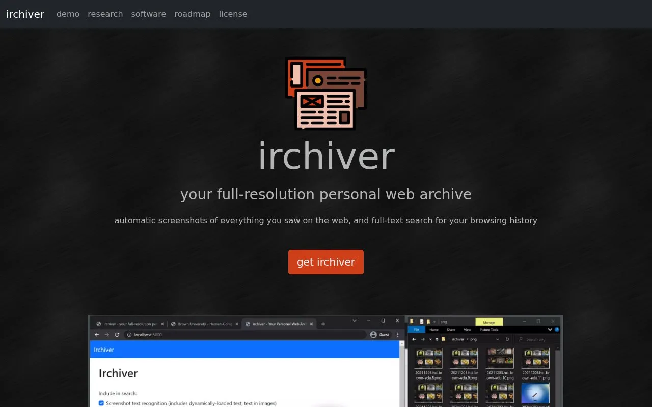 Irchiver homepage screenshot