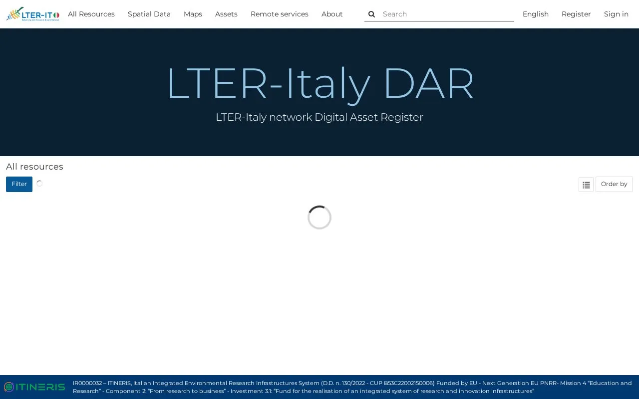 LTER-Italy Dataset Asset Registry homepage screenshot